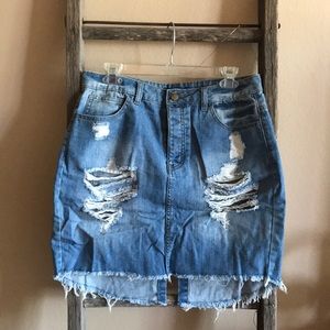 Distressed Denim Skirt